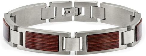 Stainless Steel Brushed with Wood Inlay Link Chain Bracelet 8.75" in Kuwait