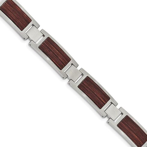Stainless Steel Brushed with Wood Inlay Link Chain Bracelet 8.75" in Kuwait