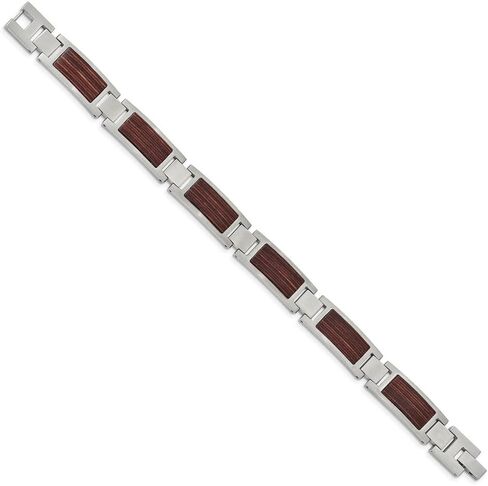 Stainless Steel Brushed with Wood Inlay Link Chain Bracelet 8.75" in Kuwait