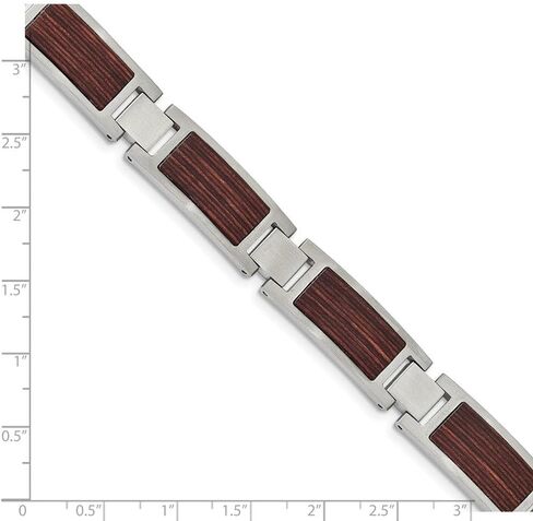 Stainless Steel Brushed with Wood Inlay Link Chain Bracelet 8.75" in Kuwait