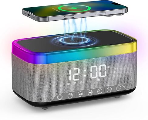 Alarm Clock with Wireless Charging, Alarm Clocks for Bedrooms, Bluetooth Alarm Clock, RGB Night Light - Multi-Functional Smart Alarm Clock for Adults & Teens Black in Saudi Arabia