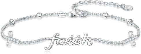 925 Sterling Silver Pearl/Sunflower/Faith Cross Bracelet - Dainty Women's Link Bracelet Adjustable Love Jewelry in Saudi Arabia
