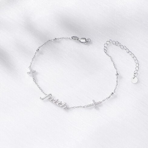 925 Sterling Silver Pearl/Sunflower/Faith Cross Bracelet - Dainty Women's Link Bracelet Adjustable Love Jewelry in Saudi Arabia