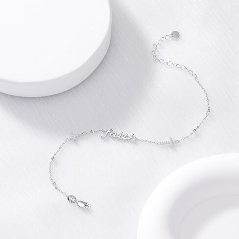 925 Sterling Silver Pearl/Sunflower/Faith Cross Bracelet - Dainty Women's Link Bracelet Adjustable Love Jewelry in Saudi Arabia