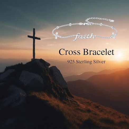 925 Sterling Silver Pearl/Sunflower/Faith Cross Bracelet - Dainty Women's Link Bracelet Adjustable Love Jewelry in Saudi Arabia