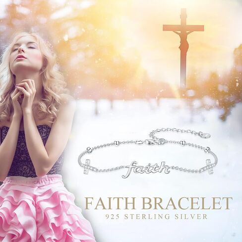 925 Sterling Silver Pearl/Sunflower/Faith Cross Bracelet - Dainty Women's Link Bracelet Adjustable Love Jewelry in Saudi Arabia