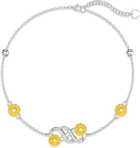 925 Sterling Silver Pearl/Sunflower/Faith Cross Bracelet - Dainty Women's Link Bracelet Adjustable Love Jewelry in Saudi Arabia