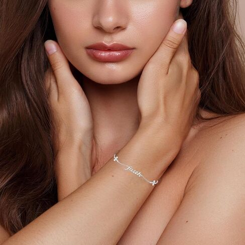 925 Sterling Silver Pearl/Sunflower/Faith Cross Bracelet - Dainty Women's Link Bracelet Adjustable Love Jewelry in Saudi Arabia
