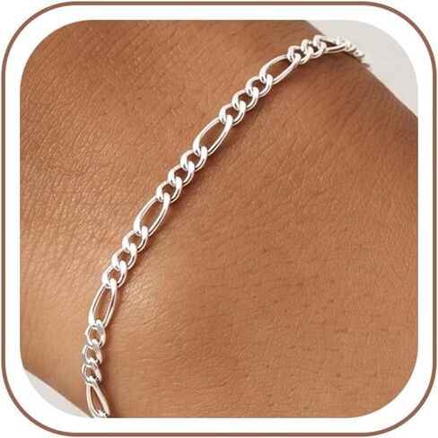 925 Sterling Silver Diamond-Cut 3mm Figaro Link Chain Bracelet for Women 6.5/7/7.5/8 Inches in Saudi Arabia