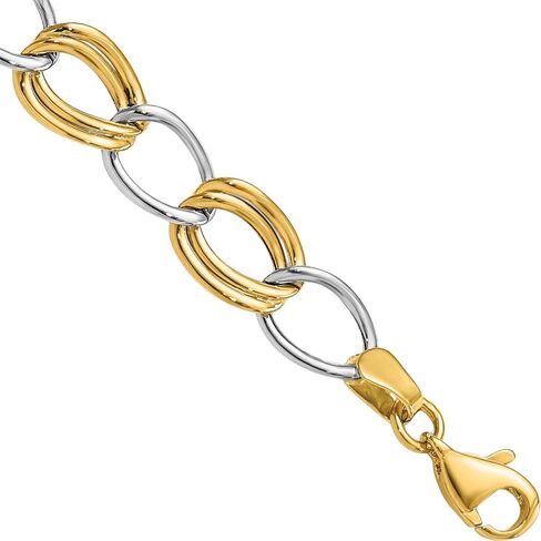 IceCarats 10K Solid Two Tone Gold Oval Link Chain Bracelet 7.5 inch Polished For Her in Kuwait