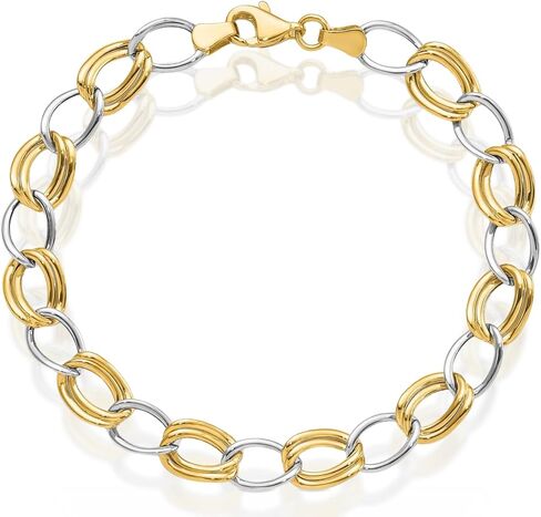 IceCarats 10K Solid Two Tone Gold Oval Link Chain Bracelet 7.5 inch Polished For Her in Kuwait