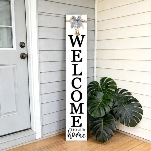 Vertical Wood Welcome Sign 47.2x7.8 Inch Farmhouse Rustic Decor for Front Porch, Outdoor Indoor Tall Standing Front Door Wall Decoration in Saudi Arabia
