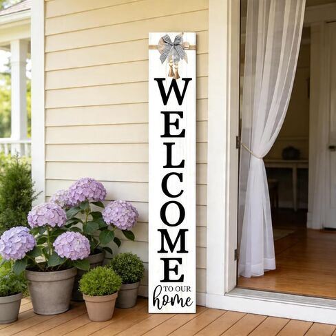Vertical Wood Welcome Sign 47.2x7.8 Inch Farmhouse Rustic Decor for Front Porch, Outdoor Indoor Tall Standing Front Door Wall Decoration in Saudi Arabia