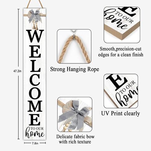 Vertical Wood Welcome Sign 47.2x7.8 Inch Farmhouse Rustic Decor for Front Porch, Outdoor Indoor Tall Standing Front Door Wall Decoration in Saudi Arabia