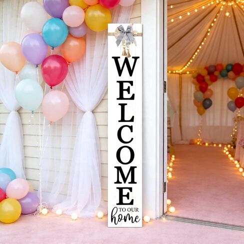 Vertical Wood Welcome Sign 47.2x7.8 Inch Farmhouse Rustic Decor for Front Porch, Outdoor Indoor Tall Standing Front Door Wall Decoration in Saudi Arabia