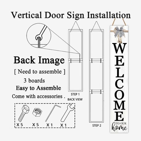 Vertical Wood Welcome Sign 47.2x7.8 Inch Farmhouse Rustic Decor for Front Porch, Outdoor Indoor Tall Standing Front Door Wall Decoration in Saudi Arabia