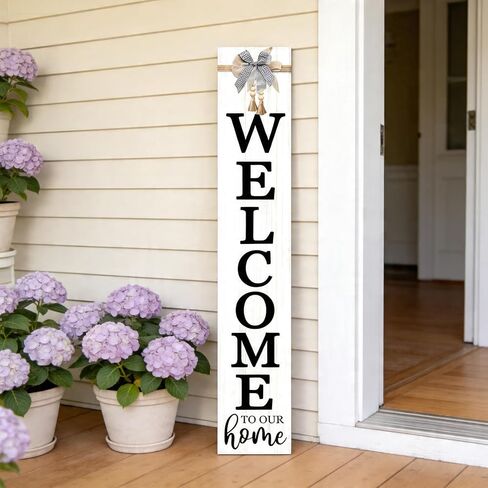 Vertical Wood Welcome Sign 47.2x7.8 Inch Farmhouse Rustic Decor for Front Porch, Outdoor Indoor Tall Standing Front Door Wall Decoration in Saudi Arabia