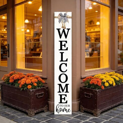 Vertical Wood Welcome Sign 47.2x7.8 Inch Farmhouse Rustic Decor for Front Porch, Outdoor Indoor Tall Standing Front Door Wall Decoration in Saudi Arabia