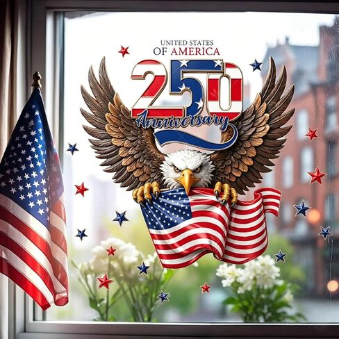 4th of July Window Clings Patriotic Window Stickers for Glass 250th Anniversary Eagle Stars Window Decals for Independence Day Home School Office Holiday Decoration 1 Sheet in Saudi Arabia