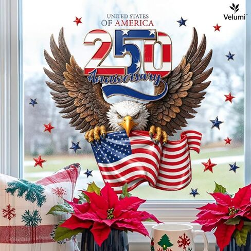 4th of July Window Clings Patriotic Window Stickers for Glass 250th Anniversary Eagle Stars Window Decals for Independence Day Home School Office Holiday Decoration 1 Sheet in Saudi Arabia