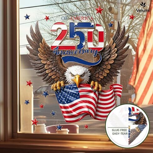 4th of July Window Clings Patriotic Window Stickers for Glass 250th Anniversary Eagle Stars Window Decals for Independence Day Home School Office Holiday Decoration 1 Sheet in Saudi Arabia