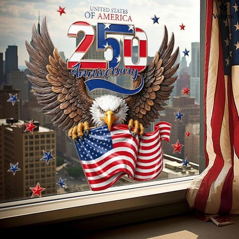 4th of July Window Clings Patriotic Window Stickers for Glass 250th Anniversary Eagle Stars Window Decals for Independence Day Home School Office Holiday Decoration 1 Sheet in Saudi Arabia