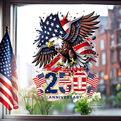 4th of July Window Clings Patriotic Window Stickers for Glass 250th Anniversary Eagle Stars Window Decals for Independence Day Home School Office Holiday Decoration 1 Sheet in Saudi Arabia