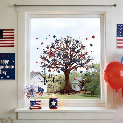 4th of July Window Clings Patriotic Window Stickers for Glass 250th Anniversary Eagle Stars Window Decals for Independence Day Home School Office Holiday Decoration 1 Sheet in Saudi Arabia