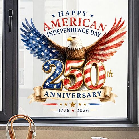 4th of July Window Clings Patriotic Window Stickers for Glass 250th Anniversary Eagle Stars Window Decals for Independence Day Home School Office Holiday Decoration 1 Sheet in Saudi Arabia
