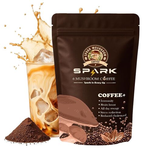 Spark Instant Organic Mushroom Coffee USDA - 30 Servings & 210g/7.4oz - 7 Adaptogenic Mushrooms - Instant Coffee for Focus, Immunity & Digest - Cafe De Hongos - Ashwagandha, L-Theanine, Reishi & More in Kuwait