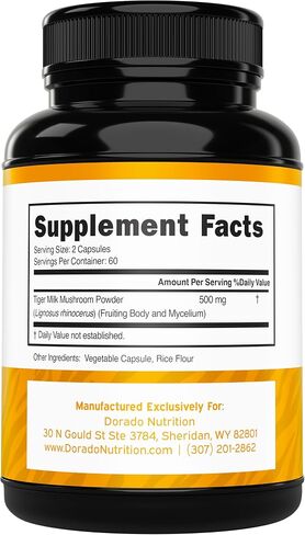 Tiger Milk Mushroom Supplement (120 Capsules, 500mg Per Serving) Premium Tiger Milk Mushroom for Lungs and Immune Support - Lignosus Lung Supplement for Adult - Third Party Tested, NON GMO & USA Made in Saudi Arabia