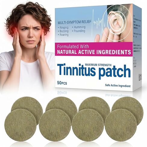 Tinnitus Relief for Ringing Ears, 50 PSC Tinnitus Relief Patch for Buzzing Roaring and Clicking, Ear Ringing Support with Mild Ingredients, Soothing Ear Health Patch for Women Men, Breathable Material in Saudi Arabia