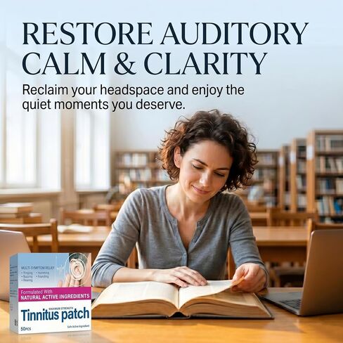 Tinnitus Relief for Ringing Ears, 50 PSC Tinnitus Relief Patch for Buzzing Roaring and Clicking, Ear Ringing Support with Mild Ingredients, Soothing Ear Health Patch for Women Men, Breathable Material in Saudi Arabia