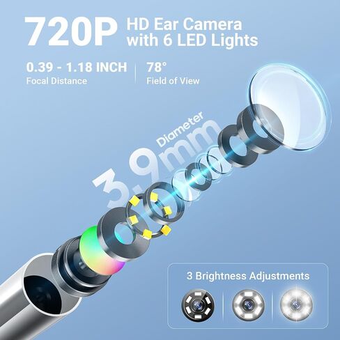 ScopeAround Otoscope with Light, 1.45" IPS Display Digital Otoscope, 3.9mm Ear Camera with Ear Wax Removal Tools, Ear Scope with Extention Cable, 6 LED Lights, Capture Photos Videos, White in Kuwait
