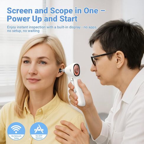 ScopeAround Otoscope with Light, 1.45" IPS Display Digital Otoscope, 3.9mm Ear Camera with Ear Wax Removal Tools, Ear Scope with Extention Cable, 6 LED Lights, Capture Photos Videos, White in Kuwait