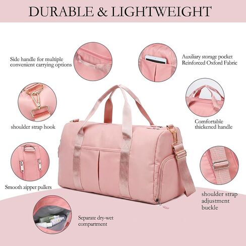 AZY 4PCS Pink Duffle Bag Set – Girls Travel Weekender with Shoe Compartment, Carry-On Overnight Duffel with Mesh Makeup Bag & 2 Drawstring Bags in Saudi Arabia