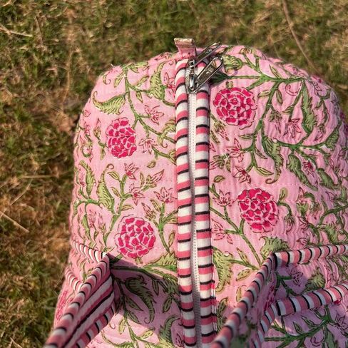 Large rose pink Cotton Quilted Duffle Bags Block Print Gifts Handmade Colorful Travel Night Travel Gym Yoga Luggage Pocket 18X9X9 inches in Saudi Arabia