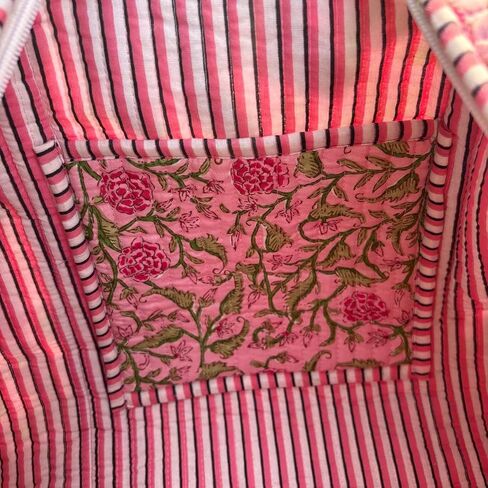 Large rose pink Cotton Quilted Duffle Bags Block Print Gifts Handmade Colorful Travel Night Travel Gym Yoga Luggage Pocket 18X9X9 inches in Saudi Arabia