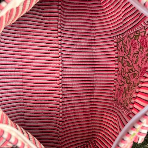 Large rose pink Cotton Quilted Duffle Bags Block Print Gifts Handmade Colorful Travel Night Travel Gym Yoga Luggage Pocket 18X9X9 inches in Saudi Arabia
