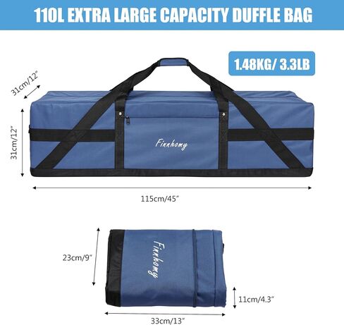 Finnhomy 110L Extra Large Heavy Duty Duffle Bag, 45 Inch Foldable Waterproof Travel Duffel with Upgrade Lockable Zipper, Multiple Pockets, Compression Straps for Camping, Moving, Sports Gear Storage in Saudi Arabia