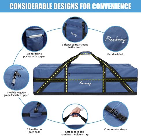 Finnhomy 110L Extra Large Heavy Duty Duffle Bag, 45 Inch Foldable Waterproof Travel Duffel with Upgrade Lockable Zipper, Multiple Pockets, Compression Straps for Camping, Moving, Sports Gear Storage in Saudi Arabia