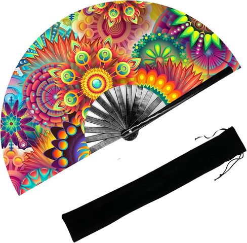 13‘’ UV Glow Large Rave Fan for Men Women, Decorative Folding Hand Fan for Party, Home Decoration, Gift, Music Festival Essential, Rave Accessories (Sun Flowers) in Saudi Arabia