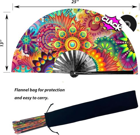 13‘’ UV Glow Large Rave Fan for Men Women, Decorative Folding Hand Fan for Party, Home Decoration, Gift, Music Festival Essential, Rave Accessories (Sun Flowers) in Saudi Arabia