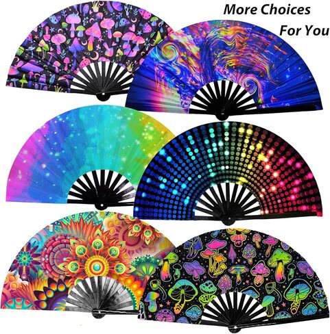 13‘’ UV Glow Large Rave Fan for Men Women, Decorative Folding Hand Fan for Party, Home Decoration, Gift, Music Festival Essential, Rave Accessories (Sun Flowers) in Saudi Arabia