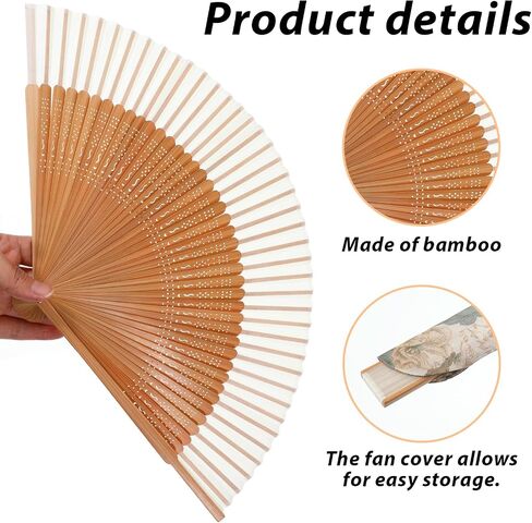 Folding Hand Fan Bamboo Hand Held Manual Fan for Women Wooden Vintage Handheld Asian Fans Foldable Dance Silk-Fan for Tea Party Summer Wedding Gifts Festival Decor in Saudi Arabia