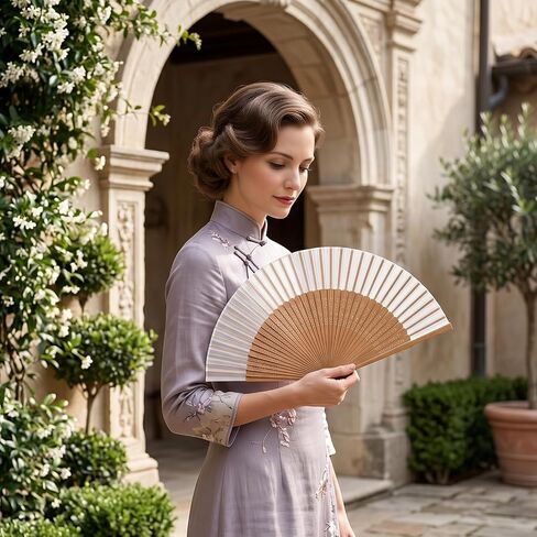 Folding Hand Fan Bamboo Hand Held Manual Fan for Women Wooden Vintage Handheld Asian Fans Foldable Dance Silk-Fan for Tea Party Summer Wedding Gifts Festival Decor in Saudi Arabia