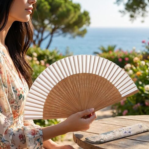 Folding Hand Fan Bamboo Hand Held Manual Fan for Women Wooden Vintage Handheld Asian Fans Foldable Dance Silk-Fan for Tea Party Summer Wedding Gifts Festival Decor in Saudi Arabia