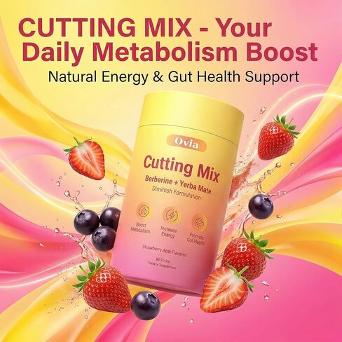 Ovia Cutting Drink Mix, Strawberry Açaí Flavor – Berberine,Chromium,Yerba Mate,Energy & Gut Health – 30 Servings in Saudi Arabia