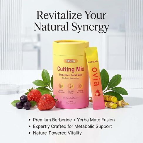 Ovia Cutting Drink Mix, Strawberry Açaí Flavor – Berberine,Chromium,Yerba Mate,Energy & Gut Health – 30 Servings in Saudi Arabia