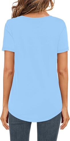Elesomo Womens T Shirts V Neck Summer Short/Long Sleeve Cotton Tops Tees in Saudi Arabia